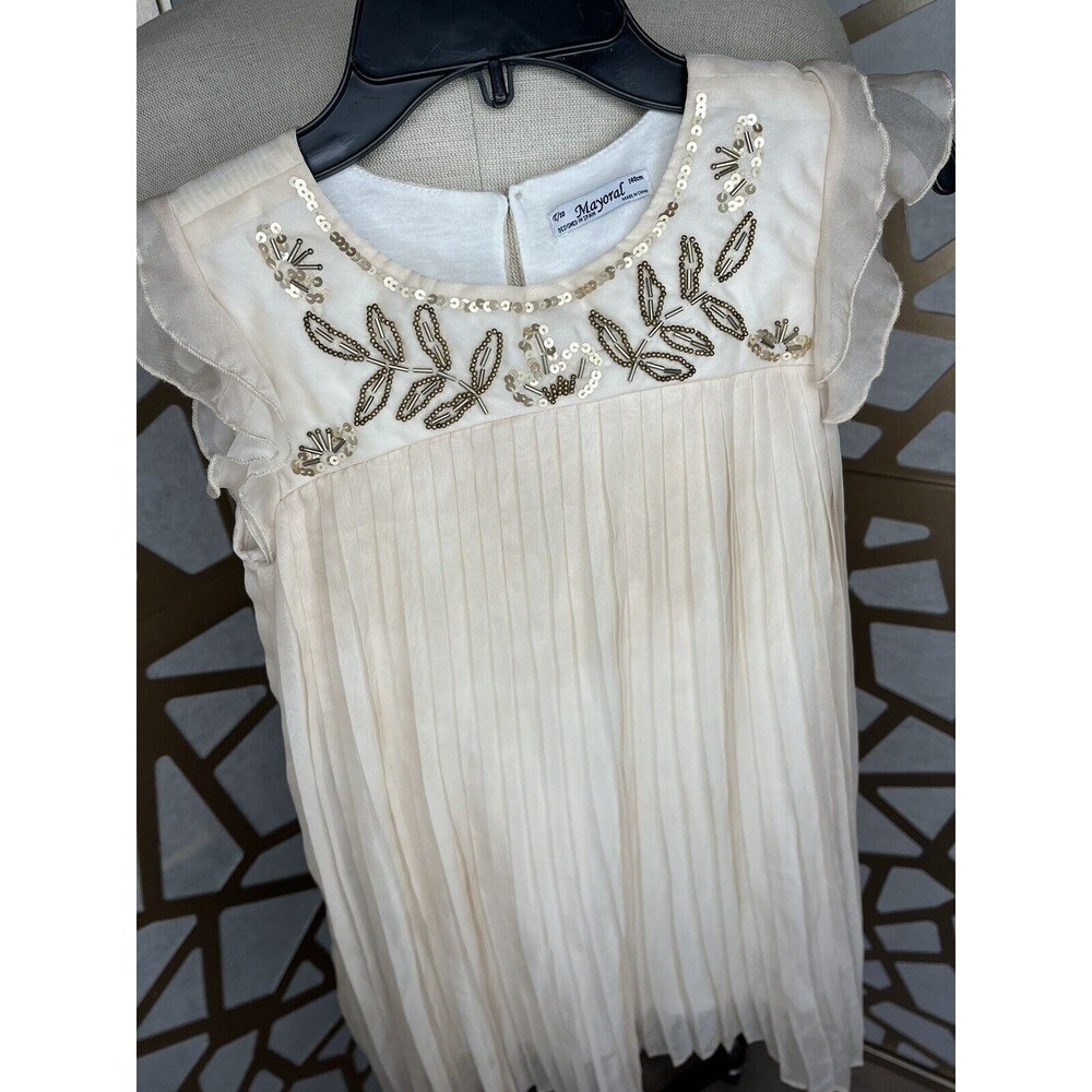 Mayoral Dress Overlay 140cm Sz 10 Girls Pleaded Special Ocasion Blush Beads - Picture 3 of 7